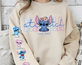 Custom Mama Shirt Png, Mama Est with Kid Name on Sleeve Png, Personalized Mom Png, Personalized Blue Alien Mama Png, Custom Mothers Day Gift