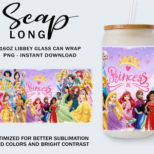 Princess 16oz Glass Can Tumbler Wrap Png, Family Vacation Png, Princess 16 oz Tumbler Png, Magical Kingdom Png, Princess 16oz Tumbler Design