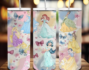 Watercolor Princess 20oz Tumbler Wrap Png, Family Trip Tumbler Png, Magical Kingdom Princess Tumbler Wrap, Family Vacation Png, Kids Tumbler