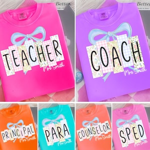 Coquette Bow School Occupation Png Bundle, Custom Teacher Name Png, Back To School Png, Teacher Para Sped, First Day of School Floral Girly