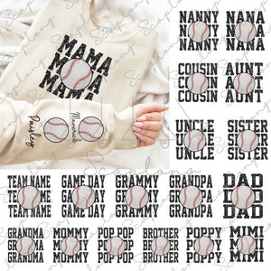 Bundle Glitter Mama Baseball Png, Nome de beisebol personalizado na manga Png, Camisa de família de beisebol, Sports Mom Png, Dia das Mães Png, Mama Game Day