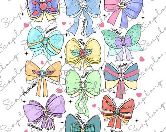 Watercolor Princess Coquette Bow Png, Pink Ribbon Sublimation Design, Princess Family Shirt, Cartoon Coquette Bow, Family Vacation Png