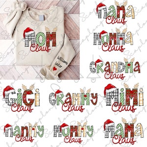 Bundle Custom Name On Sleeve Png, Mama Claus Png, Kid Names Christmas Png, Christmas Png, Mama Christmas Png, Christmas Sublimation Design