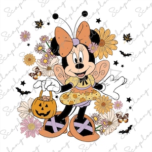 Retro bloemen Halloween png, Halloween herfst bloemen png, Trick or Treat, stripfiguur, spookachtige sfeer png, pompoen png, Halloween png