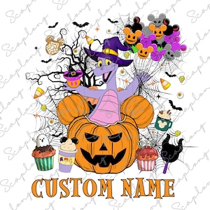 Prénom personnalisé Halloween png, souris citrouille png, joyeux Halloween, gâteau Halloween png, dragon violet png, saison effrayante png, chapeau de sorcière Halloween
