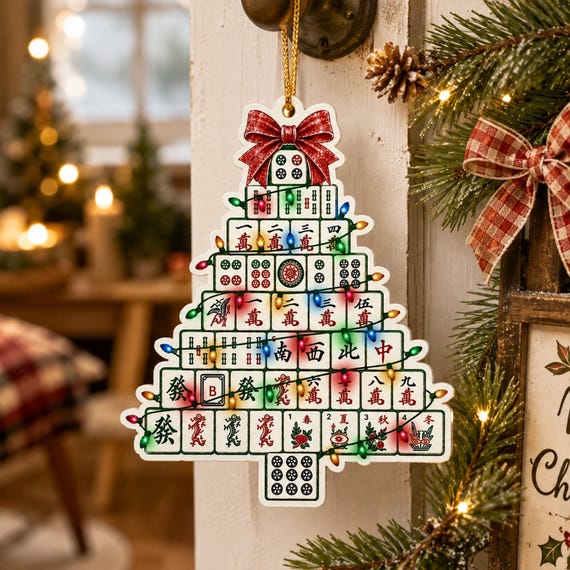 Merry Mahjong Ornament, Mahjong Christmas Tree Acrylic Ornament, Holiday Gift for Mahjong Player, Christmas Keepsake, Mahjong Lover Ornament
