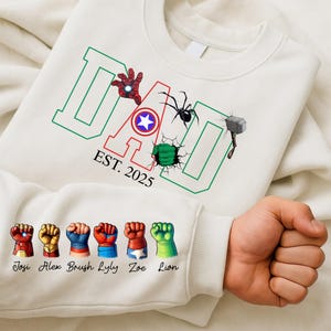Paquete de camisetas personalizadas de papá héroe (en formato PNG), papá con el nombre del niño en la manga (en formato PNG), papá superhéroe personalizado con un golpe de puño para el Día del Padre (en formato PNG), papá primerizo (en formato PNG)