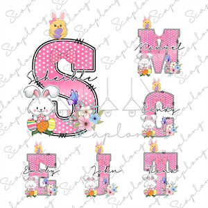 Custom Name Easter Png, Add Your Own Names, Easter Letters Png,Doodle Alphabet Letters, Easter&#39;s Day Png, Easter Bunny Png, Happy Easter Png