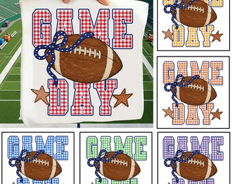 Colorful Gingham Football Gameday Png Bundle, Coquette Football Png, Touchdown Season Png, Football Mom Png, Sport Png, America Football Png