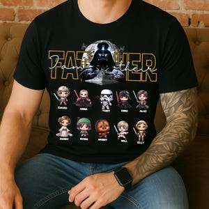 Camiseta personalizada "Eu sou o pai deles" em PNG, Pai da Galáxia com nome do filho na manga em PNG, Dia dos Pais personalizado em PNG, Presente para avô, Presente para pai super-herói