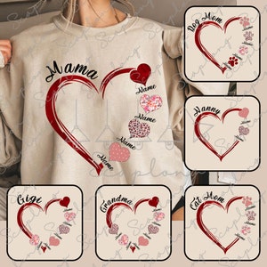 Bundle coeur de maman personnalisé avec nom d'enfant Png, Joyeuse fête des mères Png, chien maman Saint-Valentin, cadeau grand-mère, coeur personnalisé Png, maman amour Png