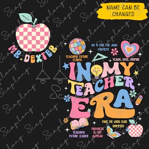 Personalized In My Teacher Era Png, Pink Checked Teacher Custom Name, Teacher Era Shirt, Teacher Era Png, Teacher Life Png, Gift For Teacher