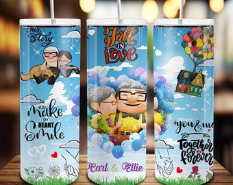 Valentines Day 20oz Tumbler Wrap Png, His and Hers, Anniversary Gift, Cartoon Valentine 20oz Skinny Tumbler, Couple Valentine Coffee Tumbler