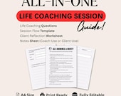 Life Coaching Questions, Session Flow, Client Worksheet (Canva Editable, PDF Printable)