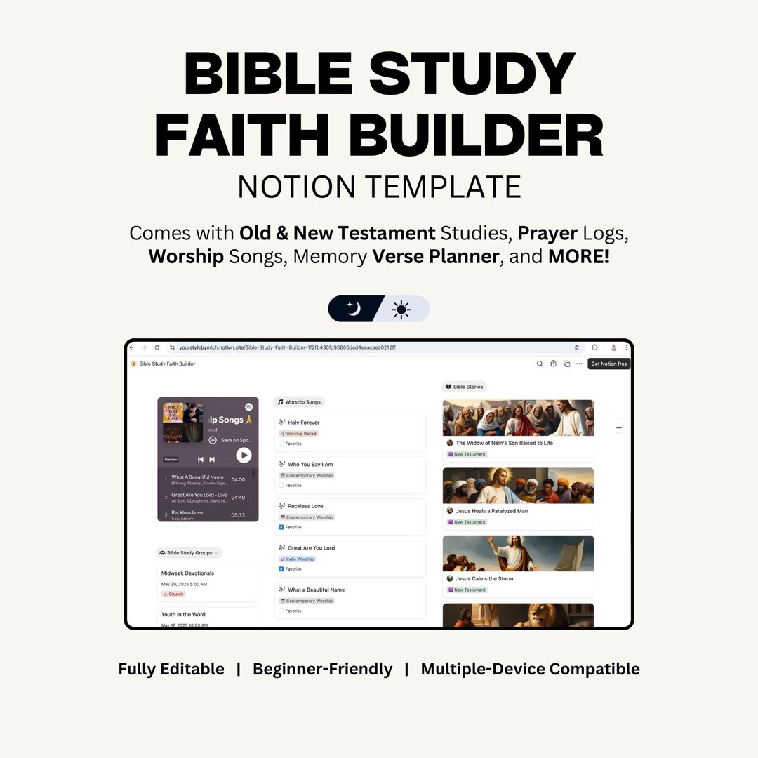 Notion Bible Study Template Faith Planner Prayer Log Verse Tracker