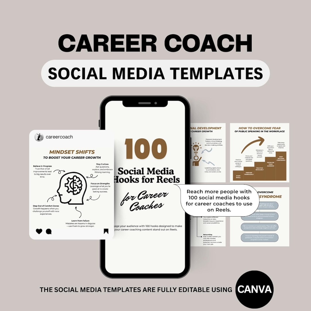 Career Coaching Social Media Templates 50 Editable Canva Templates 100 ...