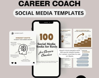 Career Coaching Social Media Templates 50 Editable Canva Templates 100 Social Media Hooks for Reels to Boost Client Engagement Growth