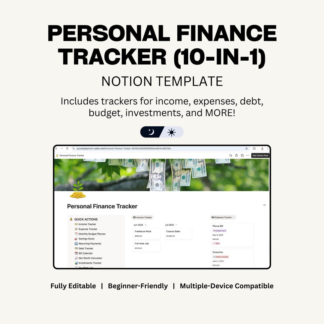 Notion Finance Tracker Template Budget Planner Income Expense Debt ...