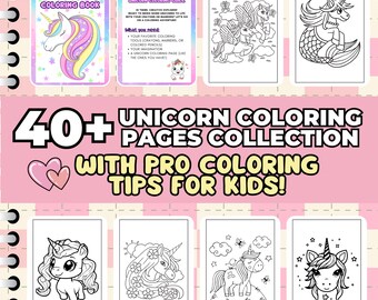 Oltre 40 pagine da colorare di unicorni per bambini con guida alla colorazione fogli da colorare di unicorno File PDF