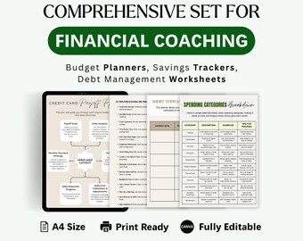 Financial Coaching 50 Pages of Budget Planners Debt Organizers Savings Trackers Goal-Setting Worksheets Financial Tools Editable Template