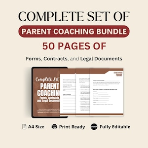 Kit di strumenti aziendali per il Parent Coaching, 50 moduli modificabili, contratti e modelli, onboarding, strumenti di sessione, documenti legali, fatture e altro ancora!