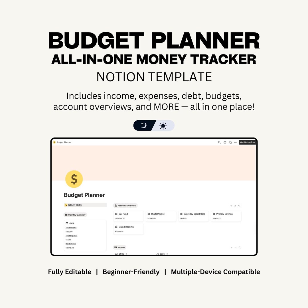 Notion Budget Planner Template Money Tracker Income Expense Debt ...