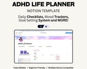 Purple Notion ADHD Life Planner Template Digital Organizer Habit Tracker