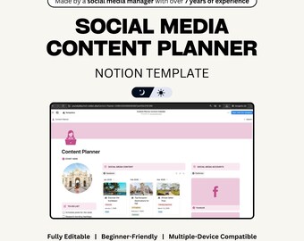Plantilla Pink Notion para la planificación de contenido de redes sociales para todo tipo de negocios