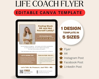 Life Coaching Flyer, Social Media Marketing (5 Sizes) | Fully Editable Canva Template