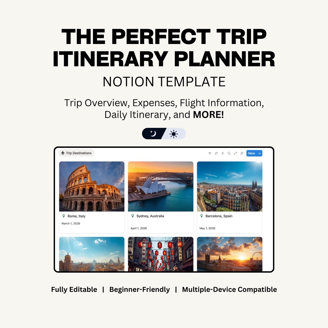 Notion Template Travel Itinerary Planner Editable 2026 Budget Tracker