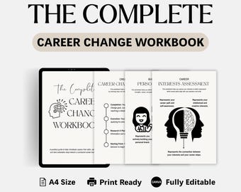 Das komplette Workbook, Berufswechsel-Planer PDF, druckbares Karriere-Coaching-Tool, Jobwechsel-Leitfaden, Übungen für den beruflichen Weg