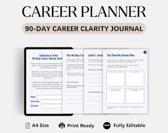Career Planner, Goal Tracker and Personal Growth Workbook, 90-Day Career Clarity Journal (Digital + Printable) A4 size Instant Download