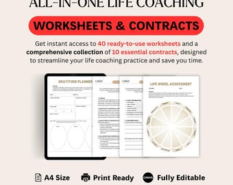 Life Coaching Worksheets and Contracts Bundle | A4 size, Printable, Fully Editable