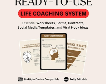 Life Coaching Forms Bundle: Editable Worksheets, Social Media Templates (Canva, PDF)