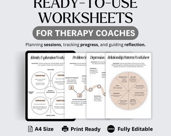 Therapy Coaching Worksheets Journals Exercises for Mental Health Anxiety Depression Stress Self Awareness Goal Setting