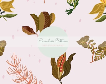 Fall Botanical Seamless Pattern | Vintage Floral Background (Digital Download)