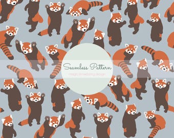 Red Panda Seamless Pattern | Kawaii Animal Digital Paper, Scrapbooking, Fabric Print, Nursery Wallpaper