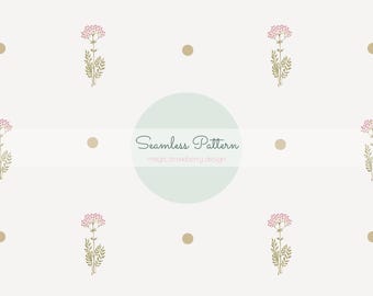 Carta digitale con motivo senza cuciture di fiori selvatici, sfondo floreale a pois, fiori pastello tenui