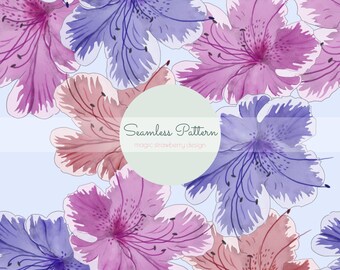 Watercolor Azalea Seamless Pattern, Large Floral Fabric Design, Bold Botanical Wallpaper, Spring Flower