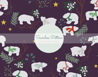 Winter Polar Bear Seamless Pattern | Holiday Digital Paper