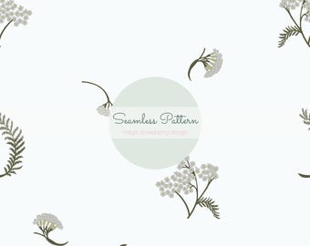 Minimal White Floral Seamless Pattern, Small Botanical Print, Soft Meadow Digital Paper