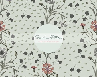 Vintage Floral Seamless Pattern, Delicate Botanical Print (Digital Download)