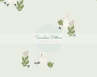 Easter Bunny Seamless Pattern: Watercolor Floral Design (Digital File)