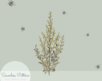 Botanical Bee Pattern | Floral Honey Bee Illustration | Seamless Nature Repeat for Fabric, Wallpaper, Scrapbooking & DIY Crafts