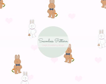Bunny Bear Seamless Pattern, Pastel Nursery Design (Digital File Only)