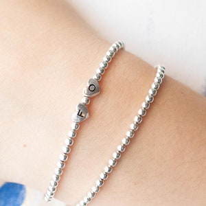 Personalized engraved bracelet 925 Sterling Silver Heart Initial Bracelet, Sterling Silver Stretch Bracelet, Initial Bracelet