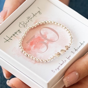 Pulsera de plata de ley para cumpleaños número 20, 30, 40, 50, 60 o 70, regalos de cumpleaños para su amiga