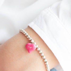 925 Sterling Silver Heart Bracelet, Sterling Silver Stretch Bracelet, Heart Bracelet, Stacked Bracelets