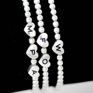 Personalized 925 Sterling Silver Stretch Bracelet with Heart Initial Charm