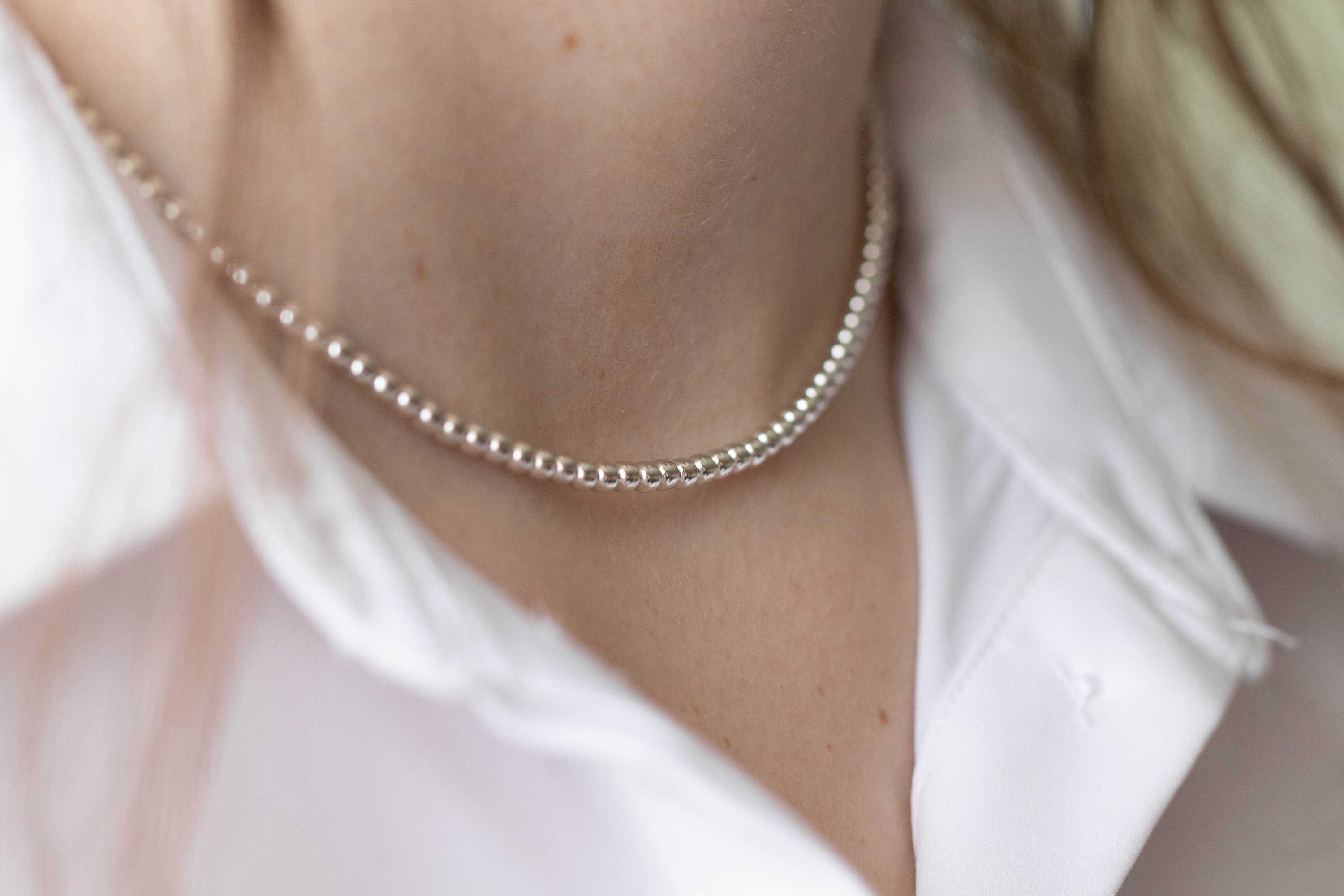 Sterling Silver Stretch No Clasp Necklaces Chokers 3mm, Puff